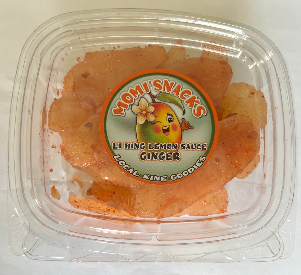 Li Hing Lemon Dried Ginger in a Momi'snacks container